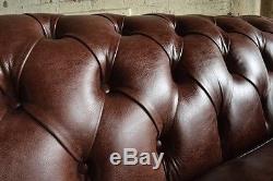 Handmade 3 Seater Vintage Antique Brown Leather Chesterfield Sofa Couch Chair