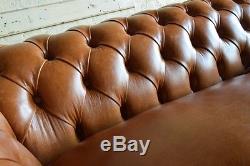 Handmade 3 Seater Vintage Antique Tan Leather Chesterfield Sofa Couch Chair