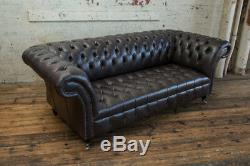 Handmade 3 Seater Vintage Black Leather Chesterfield Sofa Couch Chair