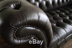 Handmade 3 Seater Vintage Charcoal Grey Leather Chesterfield Sofa Couch Chair