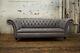 Handmade 3 Seater Vintage Mid Grey Leather Chesterfield Sofa Couch Chair
