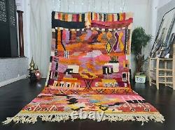 Handmade Boujad Moroccan Vintage Rug 6'3x9'8 Abstract Orange Pink Berber Carpet