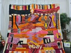 Handmade Boujad Moroccan Vintage Rug 6'3x9'8 Abstract Orange Pink Berber Carpet