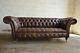 Handmade Chesterfield Sofa Couch Chair 3 Seater Vintage Antique Brown Leather