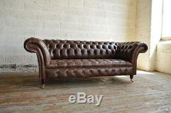 Handmade Chesterfield Sofa Couch Chair 3 Seater Vintage Antique Brown Leather
