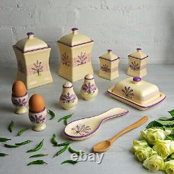 Handmade Lavender Floral Polka Dot Ceramic Kitchen Serving, Storage Set of 10