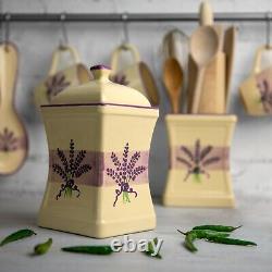 Handmade Lavender Floral Polka Dot Ceramic Kitchen Serving, Storage Set of 10