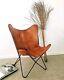 Handmade Leather Butterfly Chair Relax Arm Chair With Folable Iron Frame