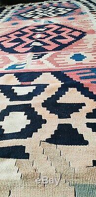 Handmade Persian wool rug kilim large multicoloured runner rug 270x115cm vintage