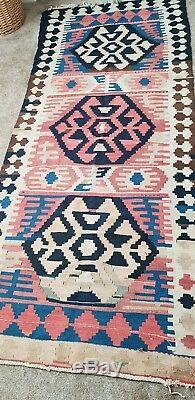 Handmade Persian wool rug kilim large multicoloured runner rug 270x115cm vintage