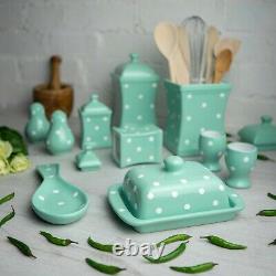 Handmade Teal Blue & White Polka Dot Ceramic Kitchen Serving, Storage Set of 10