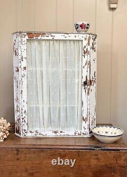 Hanging French Corner Cupboard, Chippy, Lace Curtain, Bathroom Cabinet, Vintage