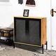 Holiday Stylish Cabinet Rattan Double Doors Side Cupboard Office Storage Table