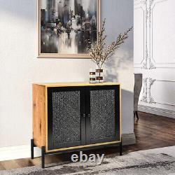 Holiday Stylish Cabinet Rattan Double Doors Side Cupboard Office Storage Table