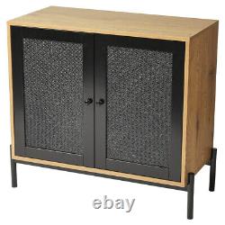 Holiday Stylish Cabinet Rattan Double Doors Side Cupboard Office Storage Table