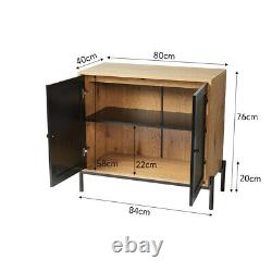 Holiday Stylish Cabinet Rattan Double Doors Side Cupboard Office Storage Table