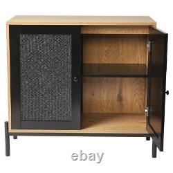Holiday Stylish Cabinet Rattan Double Doors Side Cupboard Office Storage Table