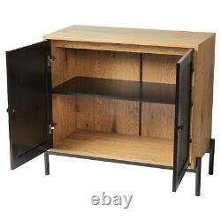 Holiday Stylish Cabinet Rattan Double Doors Side Cupboard Office Storage Table