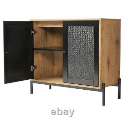 Holiday Stylish Cabinet Rattan Double Doors Side Cupboard Office Storage Table