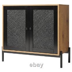 Holiday Stylish Cabinet Rattan Double Doors Side Cupboard Office Storage Table
