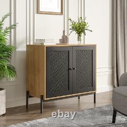 Holiday Stylish Cabinet Rattan Double Doors Side Cupboard Office Storage Table