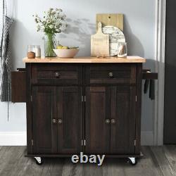 Home Serving Trolley Wood Portable Kitchen Island Cart Storage Unit with Drawers