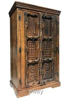 Huge Vintage Sold Wood Sheesham Indian Style Ornate Cupboard