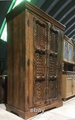 Huge Vintage Sold Wood Sheesham Indian Style Ornate Cupboard