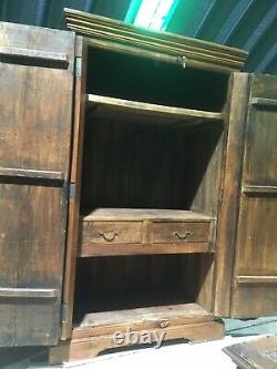 Huge Vintage Sold Wood Sheesham Indian Style Ornate Cupboard