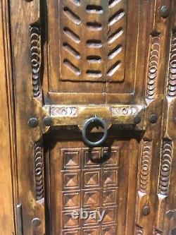 Huge Vintage Sold Wood Sheesham Indian Style Ornate Cupboard