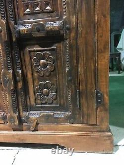 Huge Vintage Sold Wood Sheesham Indian Style Ornate Cupboard