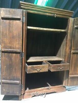 Huge Vintage Sold Wood Sheesham Indian Style Ornate Cupboard