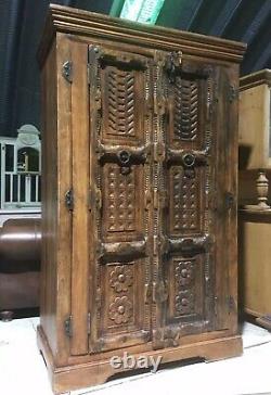 Huge Vintage Sold Wood Sheesham Indian Style Ornate Cupboard