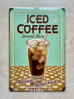 ICED COFFEE SERVED HERE METAL SIGN MAN CAVE BAR PUB KITCHEN CAFE SUMMER 20x30cm