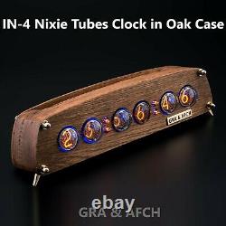 IN-4 Nixie Tubes Clock Oak Vintage Wooden Case Slot Machine 12/24H FREE SHIPPING