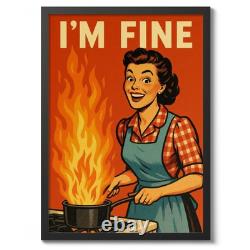 I'm Fine Print, Vintage Typography Poster, Funny Kitchen Decor, Retro Wall Art