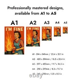 I'm Fine Print, Vintage Typography Poster, Funny Kitchen Decor, Retro Wall Art