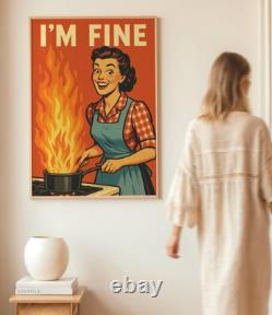 I'm Fine Print, Vintage Typography Poster, Funny Kitchen Decor, Retro Wall Art