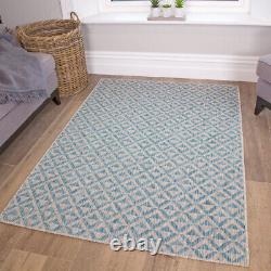 Indoor Outdoor Rugs for Garden Patio Area Teal Blue & Grey Flatweave Mats NEW