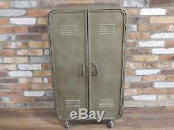 Industrial 2 Door Metal Cabinet Vintage Locker Cupboard 3 Shelves Storage Unit