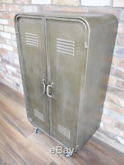 Industrial 2 Door Metal Cabinet Vintage Locker Cupboard 3 Shelves Storage Unit