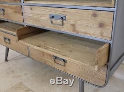 Industrial 6 Drawers 4 Sliding Shelves Cabinet Sideboard Storage Unit Cupboard
