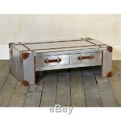 Industrial Aluminium Copper Coffee Table Vintage Retro Style With Two Drawer