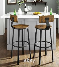 Industrial Bar Stools Vintage Tall Chair Rustic Metal Breakfast Dining Seat Set2