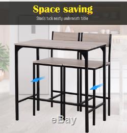Industrial Bar Table Breakfast Space Saving Kitchen Compact Set 2 High Stools
