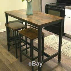 Industrial Bar Table and Stools Vintage Tall Breakfast Pub Rustic Dining Kitchen