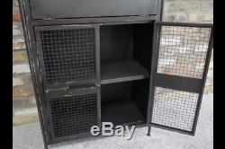 Industrial Cabinet Grey Metal 2 Door Vintage Storage Cupboard Side Table Unit