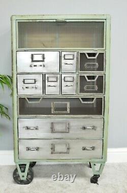 Industrial Cabinet Storage Display Drawers Metal Wood Vintage Retro Style New