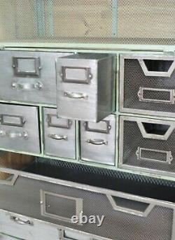 Industrial Cabinet Storage Display Drawers Metal Wood Vintage Retro Style New