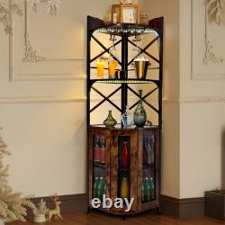Industrial Corner Bar Cabinet with LED Lights UK Socket Wine Buffet Glass Holders